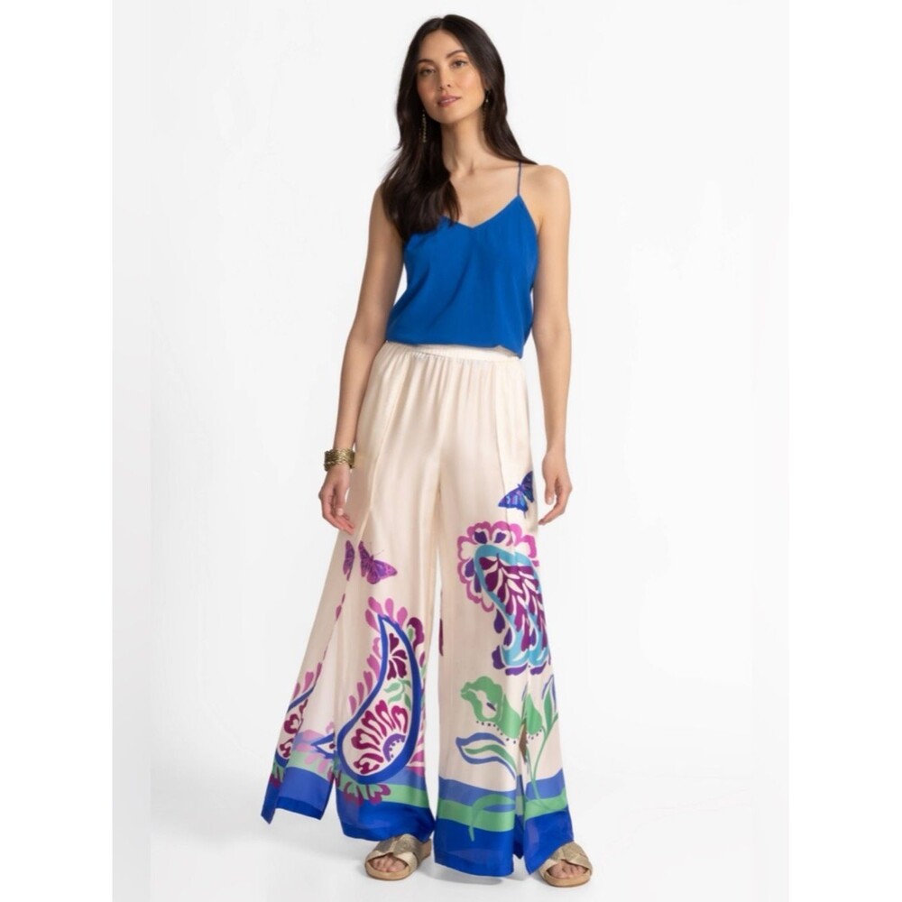 Johnny Was Luna Wrap Pants Cream Floral Palazzo Wide Leg Boho Luxe NWOT XL
